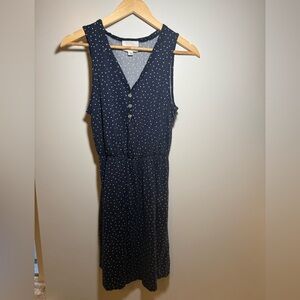 French Grey Midnight Blue Polka Dot Midi Dress